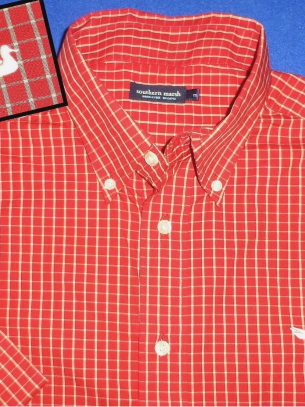 Southern Marsh Red and White Windowpane Button-Up